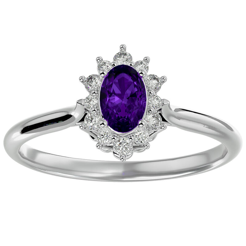 Oval-Cut Amethyst & Diamond Halo Ring in Sterling Silver image number null