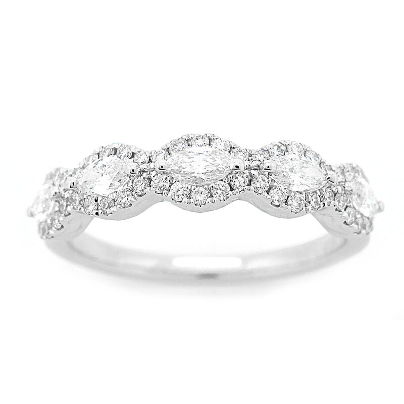 Marquise & Brilliant-Cut 5/8ctw. Diamond Horizontal Halo Anniversary Band in 14K White Gold image number null