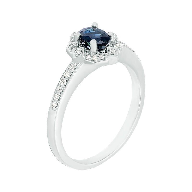 Oval Sapphire and Diamond Ring 1/8ctw in 10k White Gold image number null