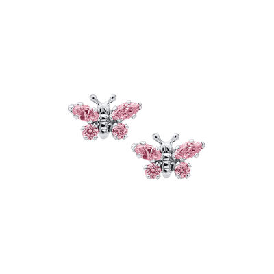 Butterfly Pink Crystal Baby Earrings in Sterling Silver