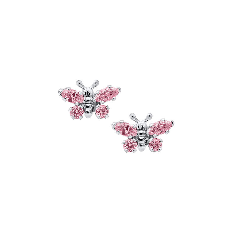 Butterfly Pink Crystal Baby Earrings in Sterling Silver image number null