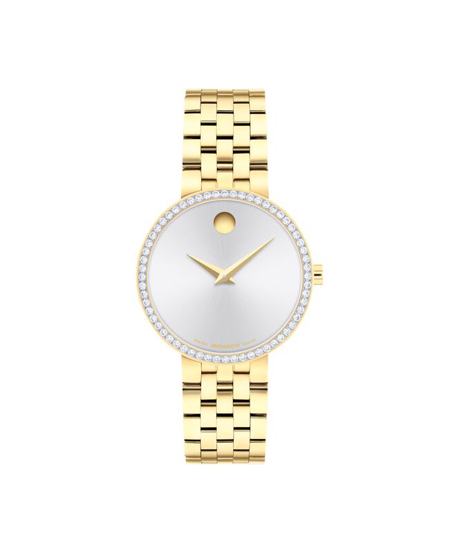 Movado Ladies' Museum Classic Silver White Dial Lab-Grown Diamonds Yellow Gold-Tone Stainless Steel 30mm Watch 0608068 image number null