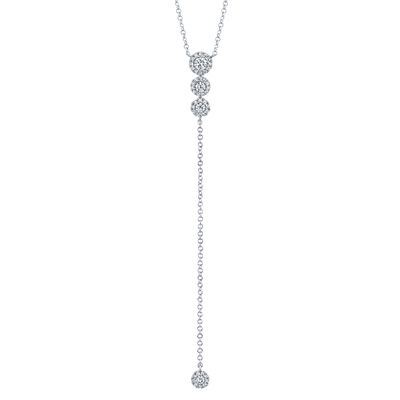 Shy Creation 0.29 ctw Cluster Diamond Lariat Necklace in 14k White Gold