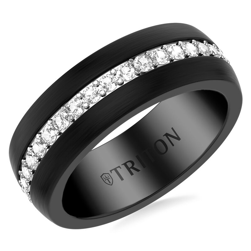 Black Tungsten Band with Created White Sapphire Inlay (8mm) image number null