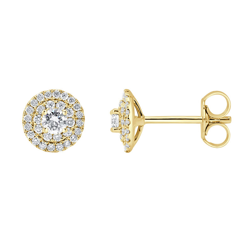 Lab Grown Diamond 1/2ctw. Double Halo Stud Earrings in 14k Yellow Gold image number null