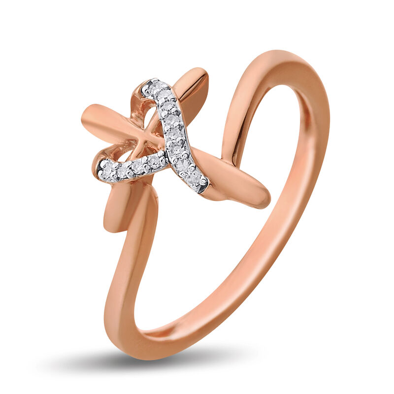 Brilliant-Cut Diamond Cross with Heart Ring in 10k Rose Gold image number null