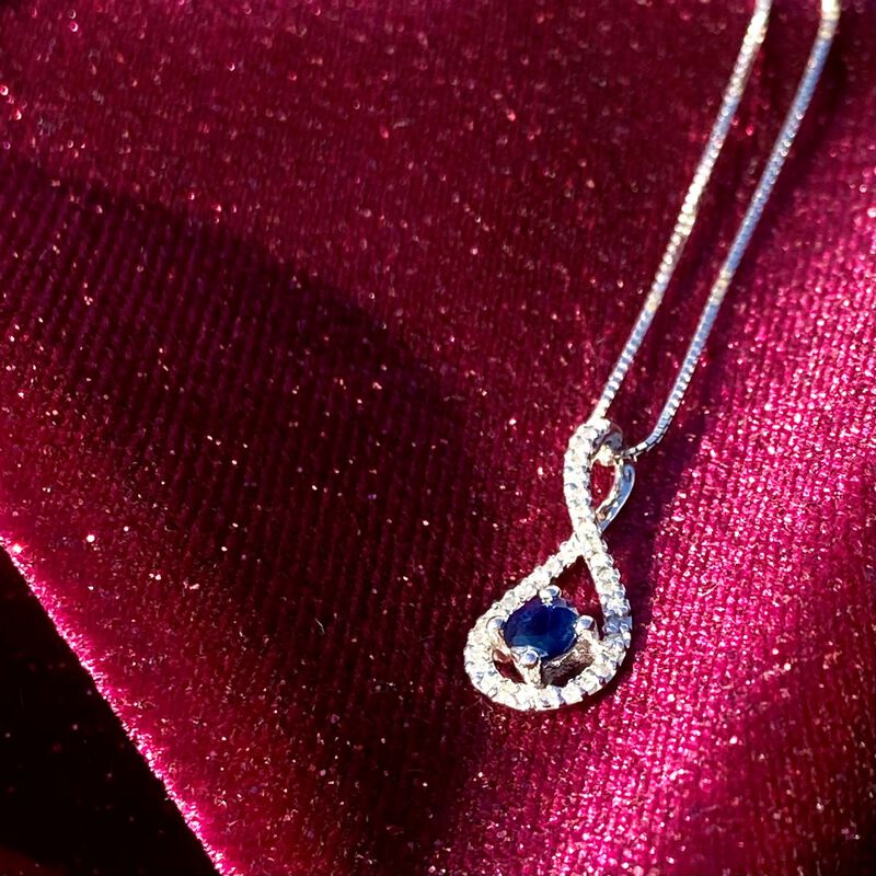 Sapphire & Diamond Infinity Drop Pendant in Sterling Silver image number null