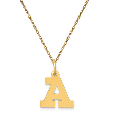Small Block A Initial Necklace in 14k Yellow Gold