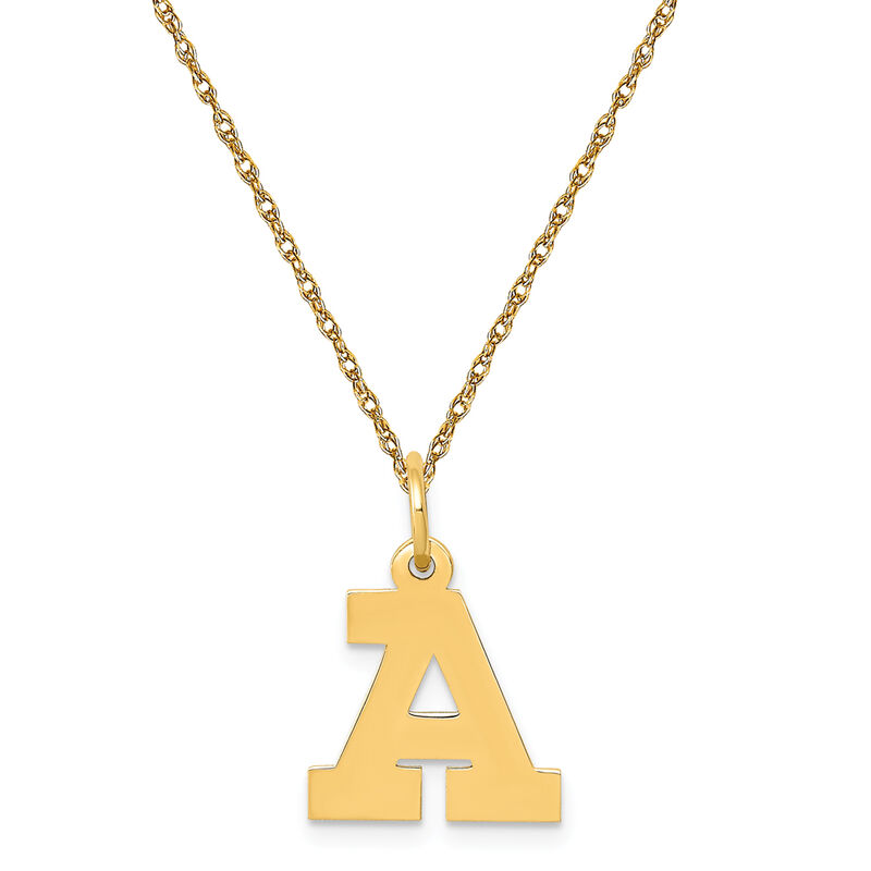 Small Block A Initial Necklace in 14k Yellow Gold image number null