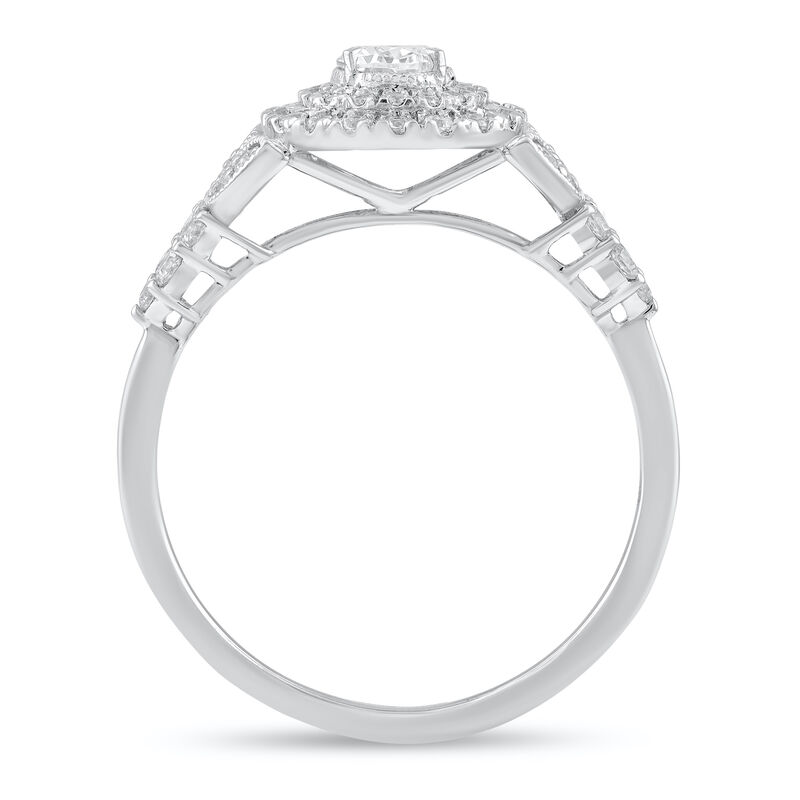 Oval Natural Diamond 5/8ctw. Milgrain Double Halo Leaf Pattern Engagement Ring in 14k White Gold image number null
