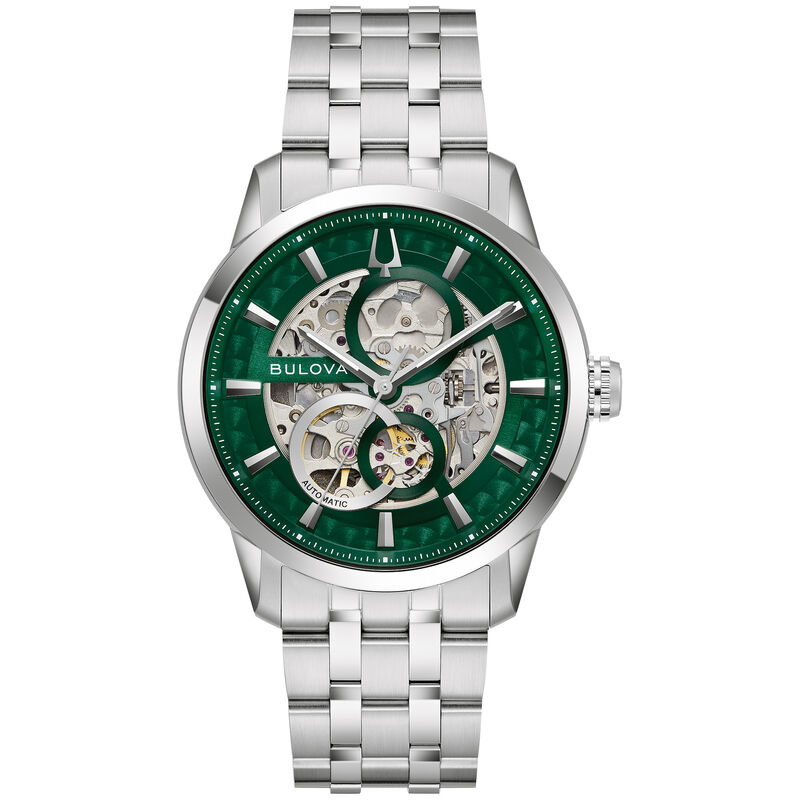 Bulova Sutton Automatic Green Skeleton Dial 96A329 image number null