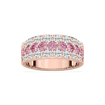 Lab Grown Pink and White Diamond 2ctw. Multi Row Wedding Ring in 14k Rose Gold