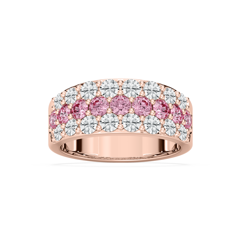 Lab Grown Pink and White Diamond 2ctw. Multi Row Wedding Ring in 14k Rose Gold image number null