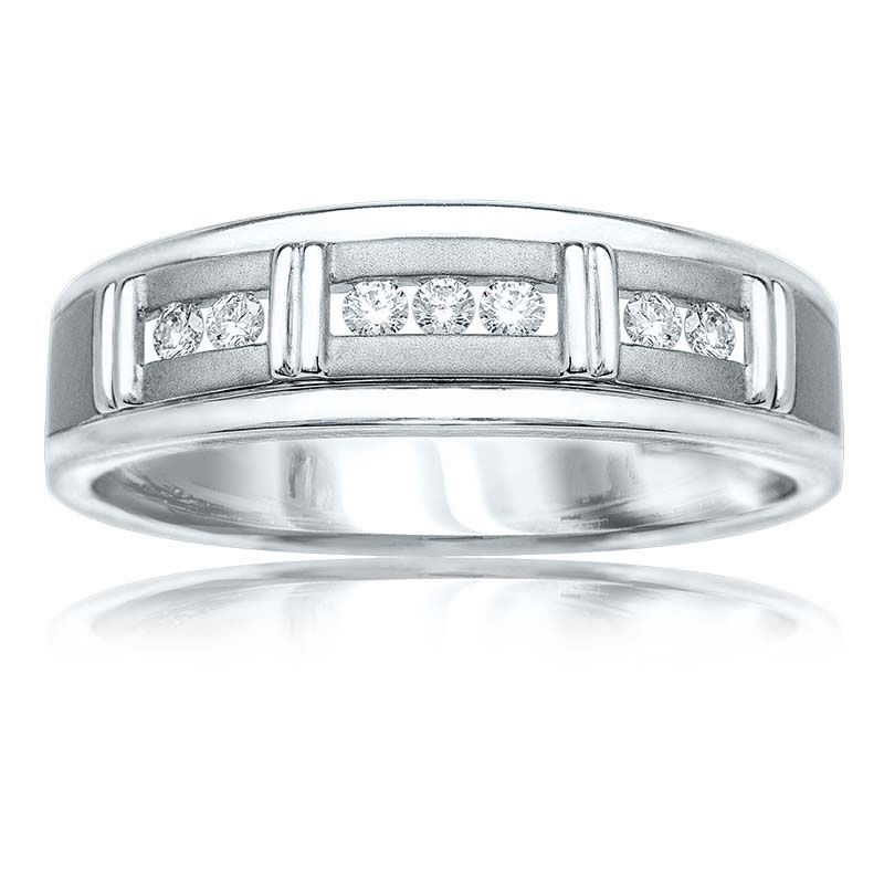 Men's MFIT Diamond Station Wedding Band ½ctw. in 14k White Gold image number null