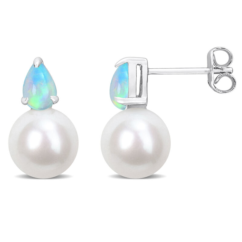Ethiopian Opal & Freshwater Cultured Pearl Stud Earrings in Sterling Silver image number null