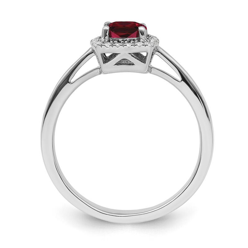 Cushion-Cut Created Ruby & Diamond Halo Ring in Sterling Silver image number null