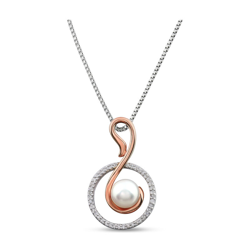 Pearl & Diamond Circle Pendant in 10k Rose & White Gold image number null