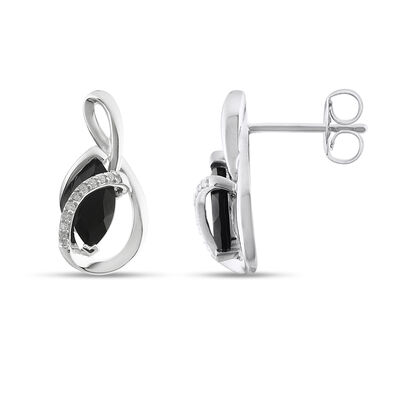 Onyx & Diamond Crossover Earrings in Sterling Silver