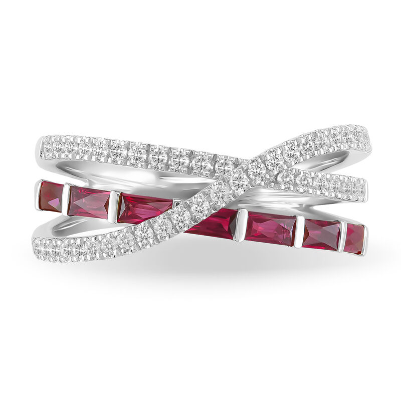 Baguette-Cut Ruby Diamond Band in 10k White Gold image number null