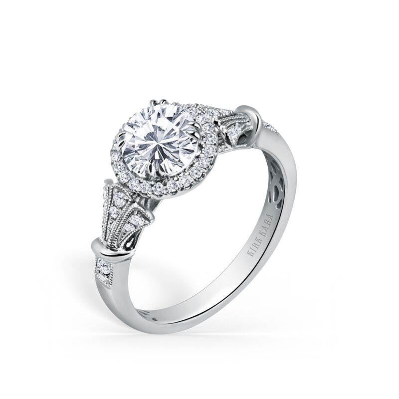 Round-Cut Diamond Halo Art Deco Engagement Semi-Mount in 18k White Gold K195R65R image number null