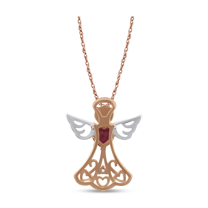Created Ruby & White Sapphire Angel Pendant in 10k Rose & Sterling Silver image number null