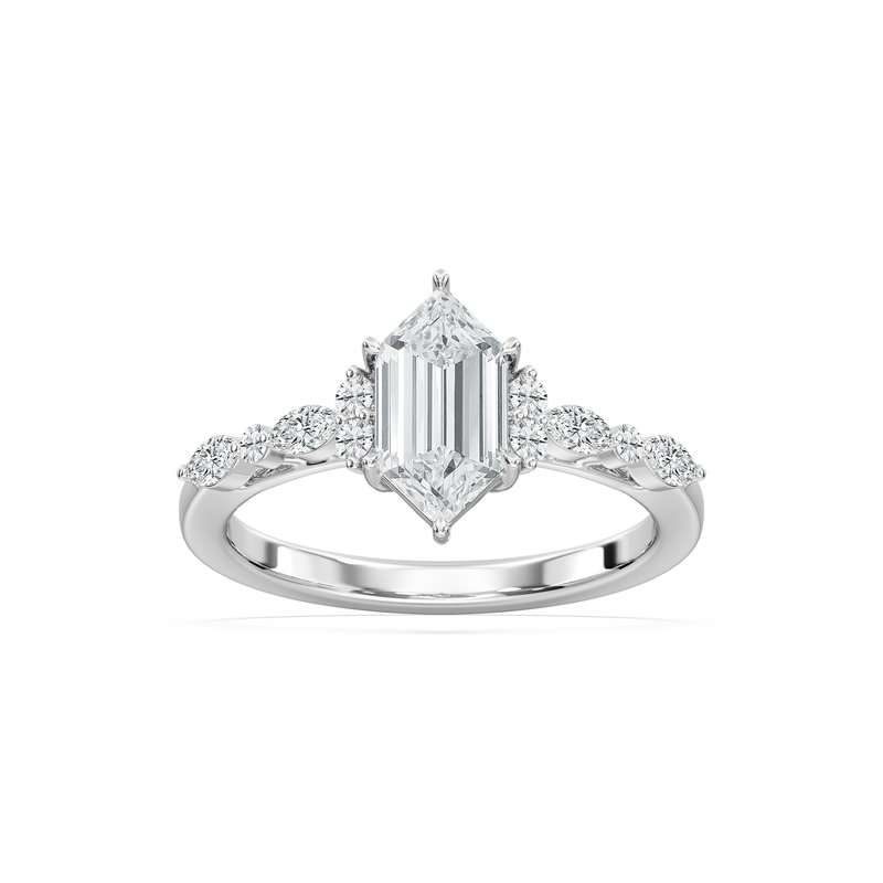 Elongated Hexagon Lab Grown Diamond 1 4/5ctw. Engagement Ring with Marquise and Round Accents in 14k White Gold image number null
