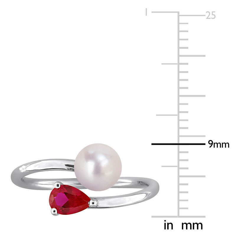 Created Ruby & Freshwater Cultured Pearl Ring in Sterling Silver image number null