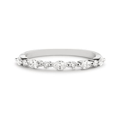 Marquise and Round Diamond 3/8ctw. Horizontal Shared Prong Anniversary Band in 14k White Gold