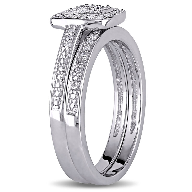Diamond Layered Square Halo Cluster 1/4ctw. Ring + Band 2-Piece Ring Set in Sterling Silver image number null
