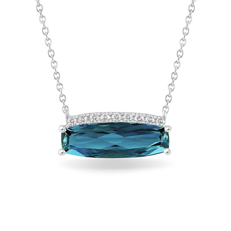 Cushion-Cut London Blue Topaz & Diamond Necklace in 10k White Gold image number null