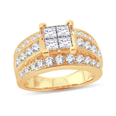 Quad-Set 3 1/2ctw. Diamond Engagement Ring in 14k Yellow Gold