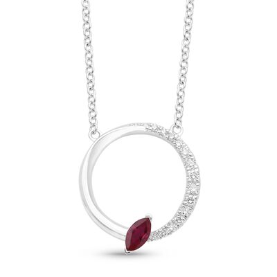 Marquise-Cut Created Ruby & Lab Grown Diamond Circle Pendant in 10k White Gold