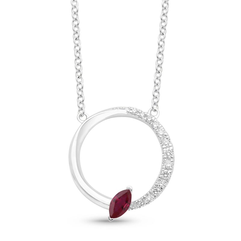 Marquise-Cut Created Ruby & Lab Grown Diamond Circle Pendant in 10k White Gold image number null