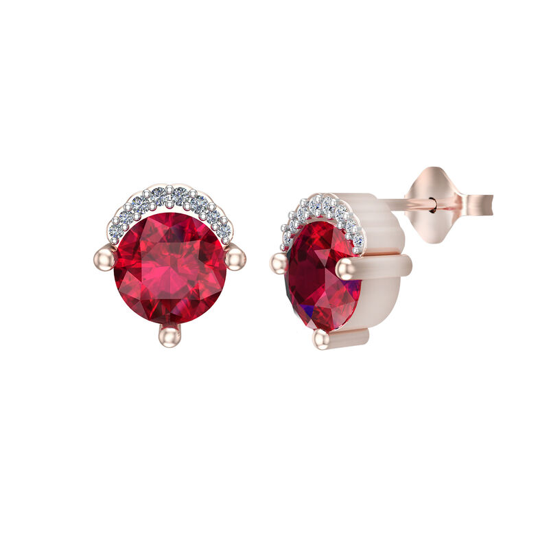 Created Round Ruby & Diamond Earrings in 10k Rose Gold image number null