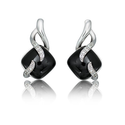 Diamond & Onyx Drop Earrings in Sterling Silver