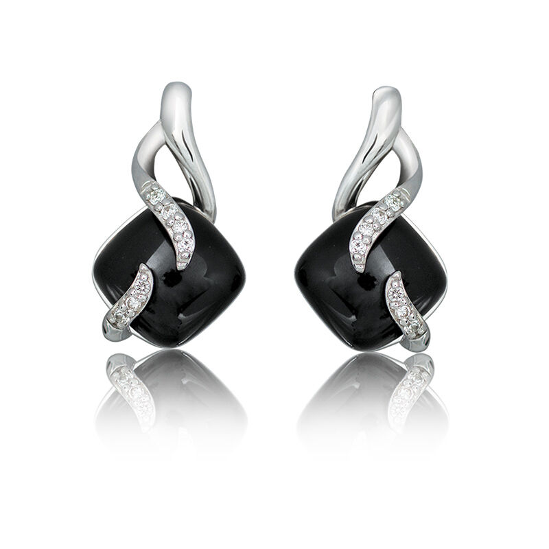 Diamond & Onyx Drop Earrings in Sterling Silver image number null