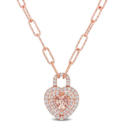Heart-Shaped Morganite Pendant in Rose Gold Plated Sterling Silver