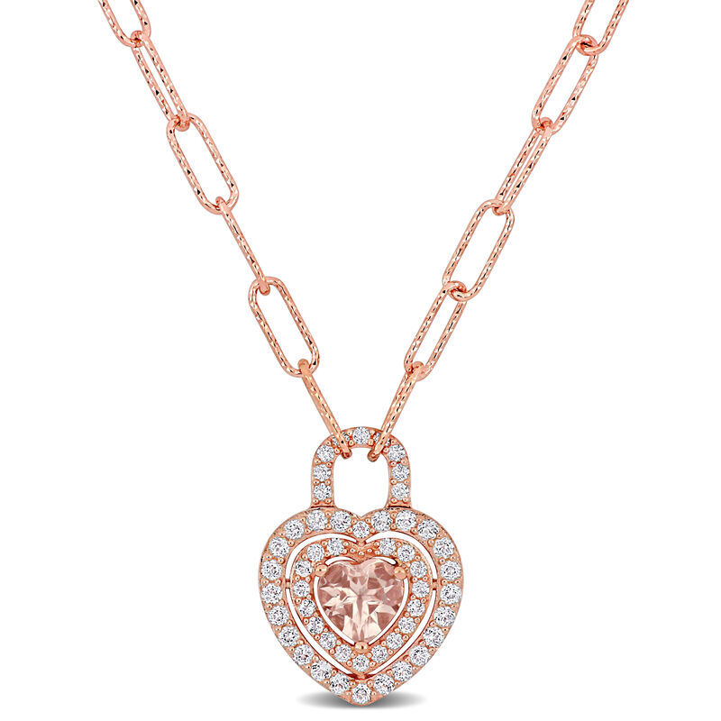 Heart-Shaped Morganite Pendant in Rose Gold Plated Sterling Silver image number null