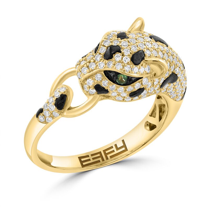 EFFY .60ctw. Diamond & Tsavorite Panther Ring in 14k Yellow Gold image number null