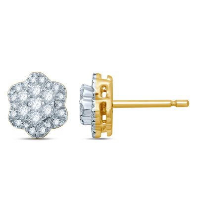 Flower 1/2ctw. Diamond Cluster Fashion Stud Earrings in 10k Yellow Gold