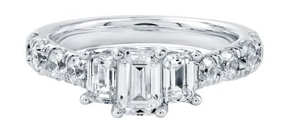 Lab Grown Emerald & Brilliant-Cut 2.50ctw. Diamond Three-Stone Engagement Ring in 14k White Gold