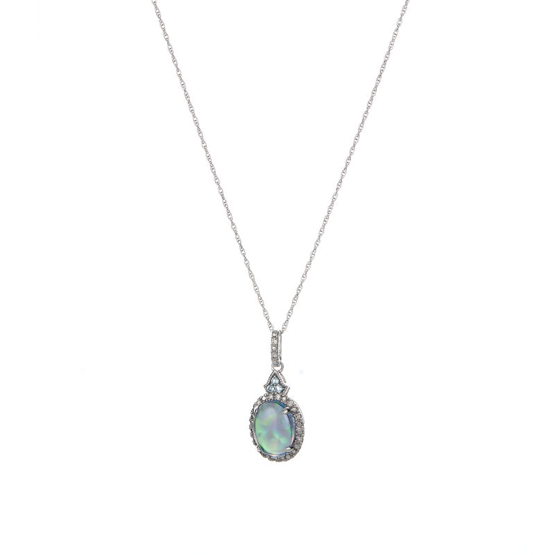 Oval Created Opal & Diamond Halo Pendant in 10k White Gold image number null