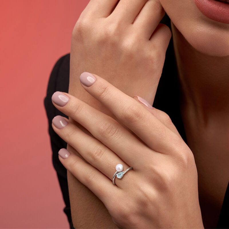 Aquamarine & Freshwater Cultured Pearl Ring in Sterling Silver image number null