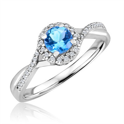 Round-Cut Blue Topaz & Diamond Infinity Ring in Sterling Silver