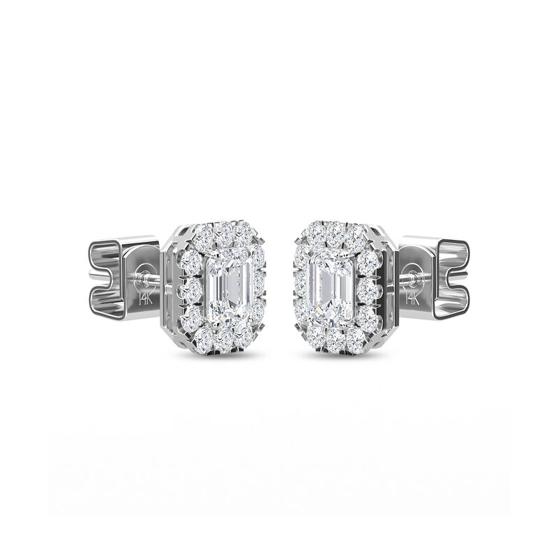 Emerald & Brilliant-Cut 1/2ctw. Lab Grown Diamond Halo Stud Earrings in 14k White Gold image number null
