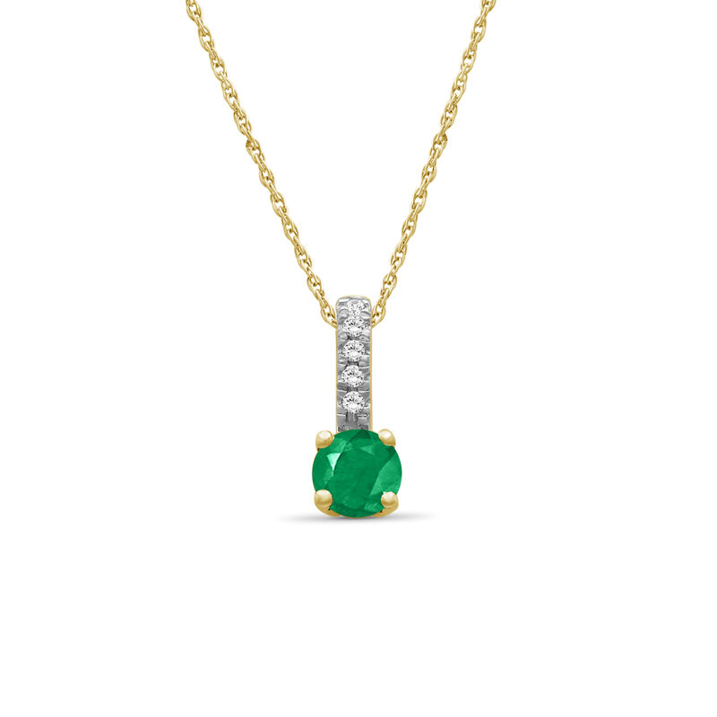 Brilliant-Cut Emerald & Diamond Drop Pendant in 10k Yellow Gold image number null