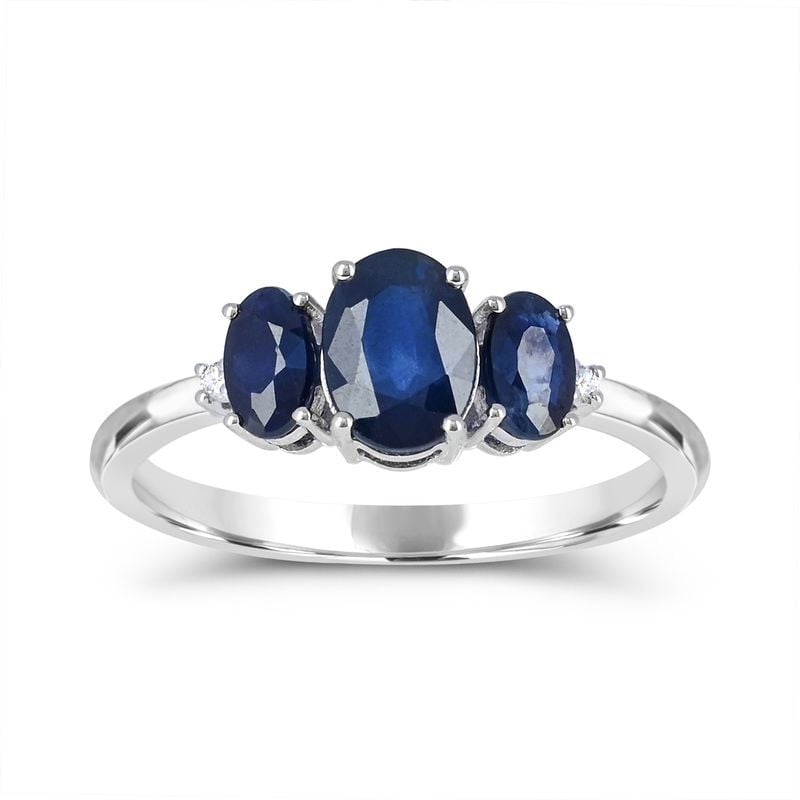 Sapphire and Diamond Three Stone Ring in 10k White Gold image number null