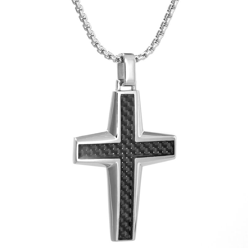 Men's Stainless Steel 3-D Black Carbon Cross Necklace image number null