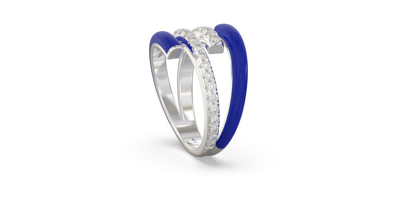 Brilliant-Cut Lab Grown Diamond Dark Blue Ceramic Double Bypass Ring in Sterling Silver image number null