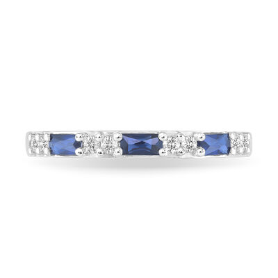 Emerald-Cut Sapphire & Diamond Stackable Ring in 10k White Gold
